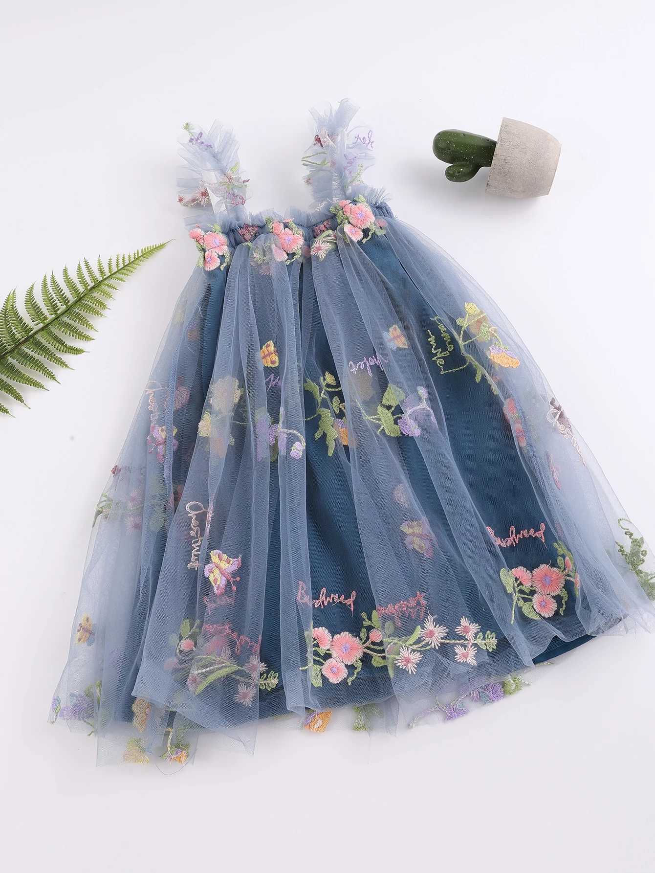 Infant Toddler Baby Girls Tutu Dress Sleeveless Flower Embroidery Tulle Dress Little Girls Princess Dresses with Flower Headband H260402