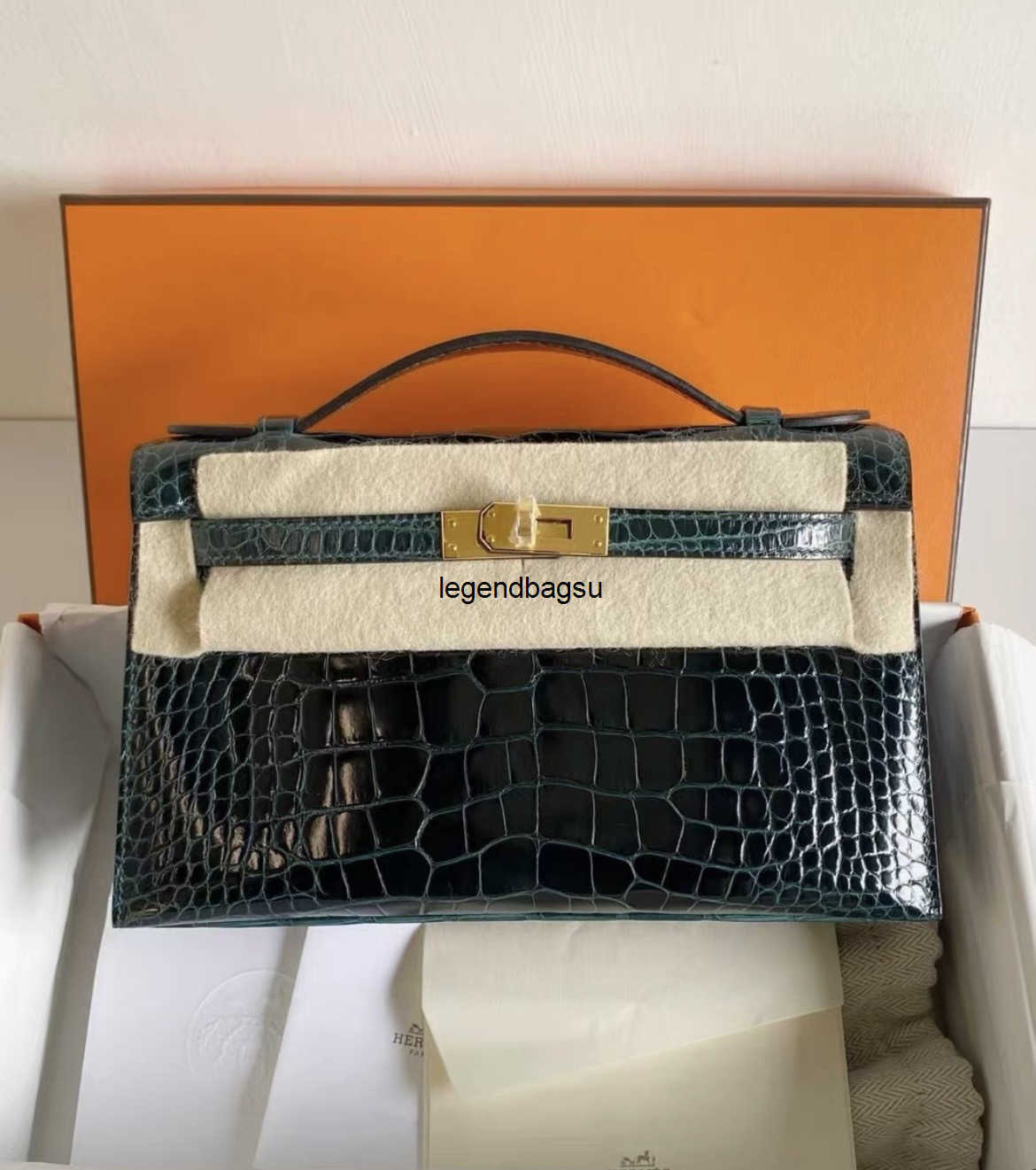 Designer Bag Tote Bags Luxury Handbag Pine Green Kely Pochette Handmade Custom Crocodile Leather Golden Hardware 25day Hand Sewn Wax Thread Women Fashion Bag2366