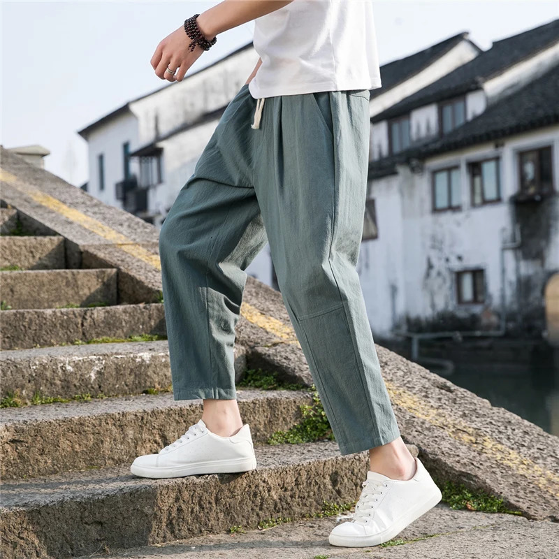 Linen Wide Men Pants Korean Trousers Oversize Linens Streetwear Male Spring Summer Casual Clothing Sweatpants 260402