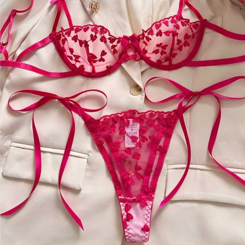 Exotic Fantasy Lingerie Underwire Bra Strap Panties 2Piece Sheer Mesh Embroidery Underwear for Women Z260402