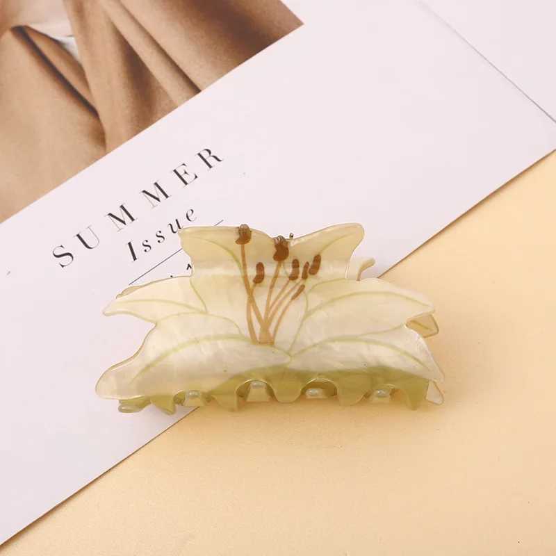 New Acrylic Double Sided Flower Printed Shark Hair Clip Claw For Women Girl Fashion Thick Barrettes Hair Accessories Tool H260402
