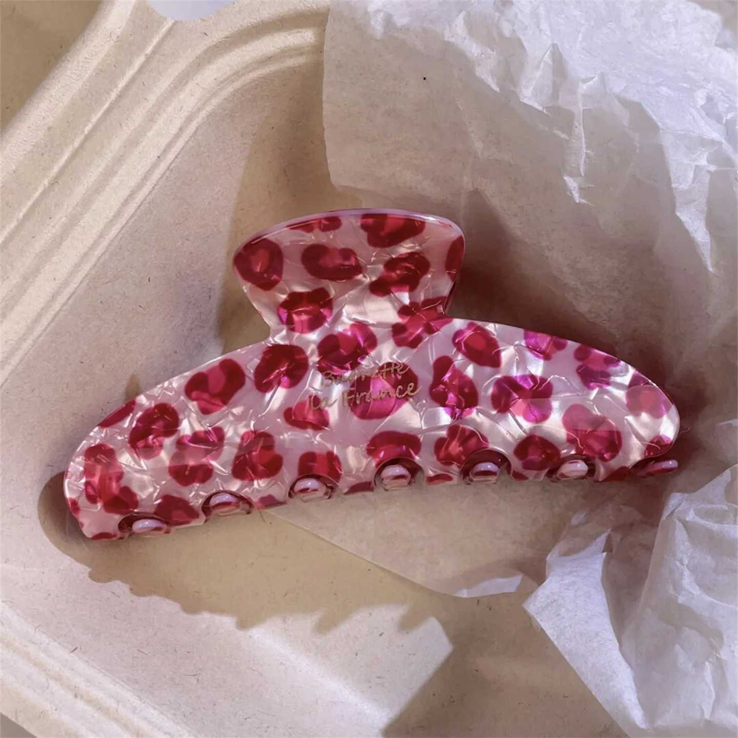 YHJ NEW Pink Leopard Pattern Geometric Hair Claw Korean Y2k Claw Clips Retro Trendy Hair Clips Hair Accessories for Women Girls H260402