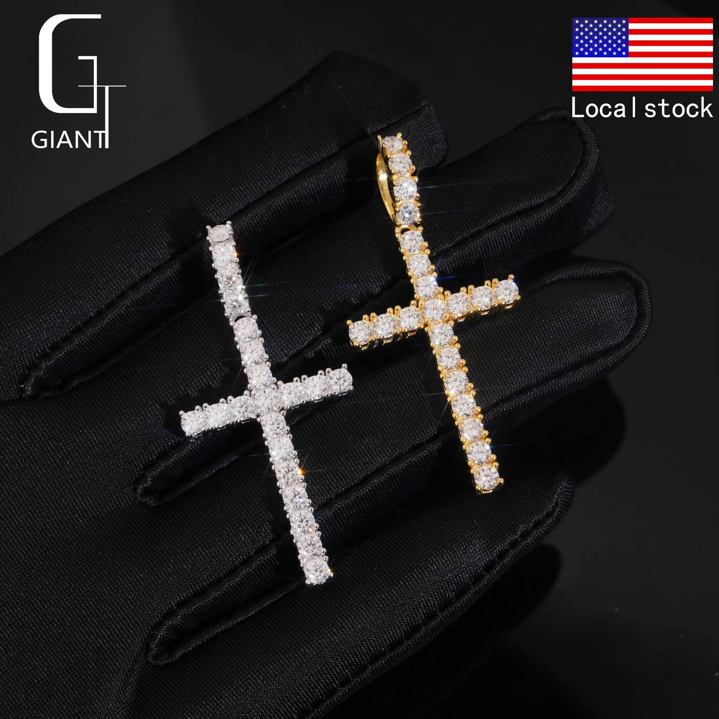 USA Local Stock VVS Moissanite Jewelry Iced Out Silver 925 Jewelry Moissanite Cross Pendant for Man