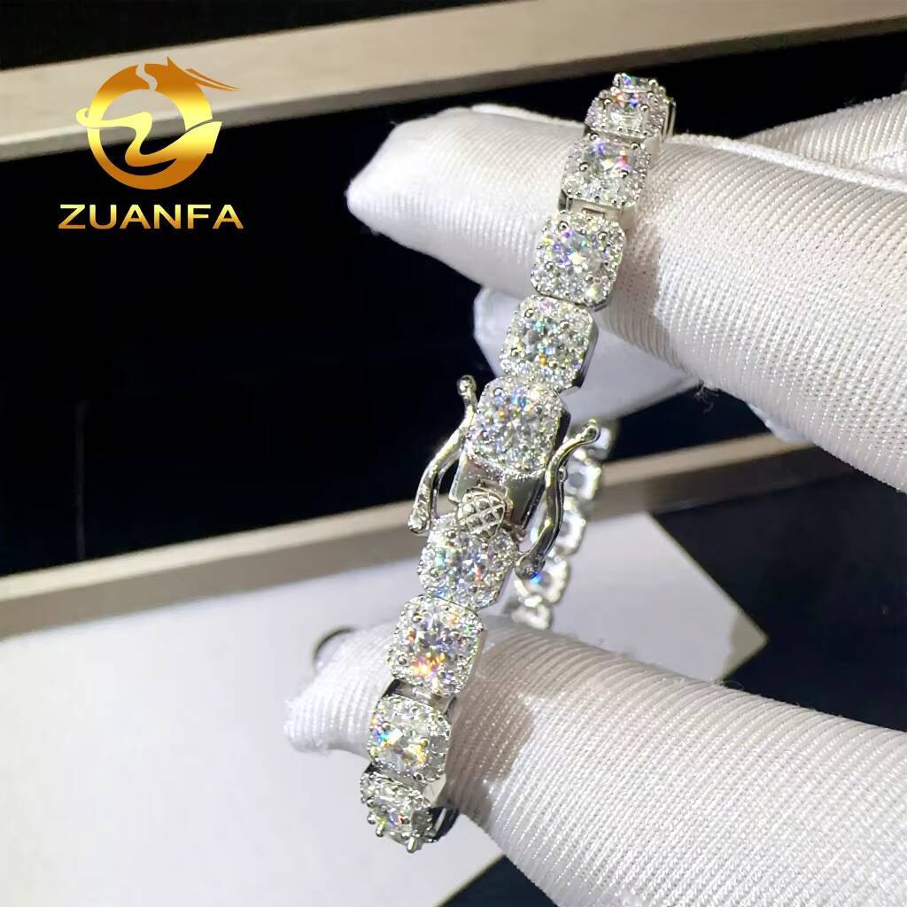 Pass Diamond Tester 6MM Luxury 925 Sterling Silver Iced Out Hip Hop Fire Jewelry VVS1 Moissanite Cluster Tennis Chain Bracelet