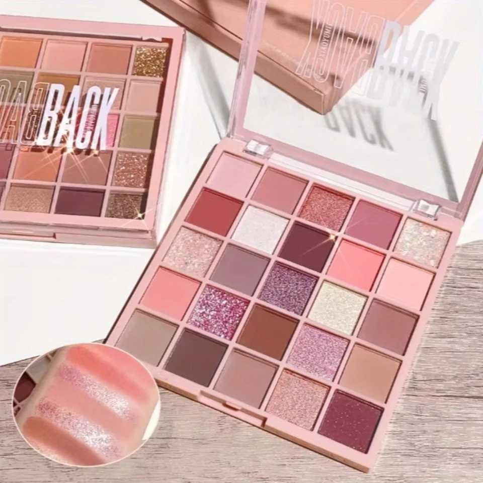 25-Color Eyeshadow Palette - Neutral Brown and Rose Nude Shades Matte Glitter and Pearlescent Finishes Suitable for Everyday Smoky Eye and Party Looks