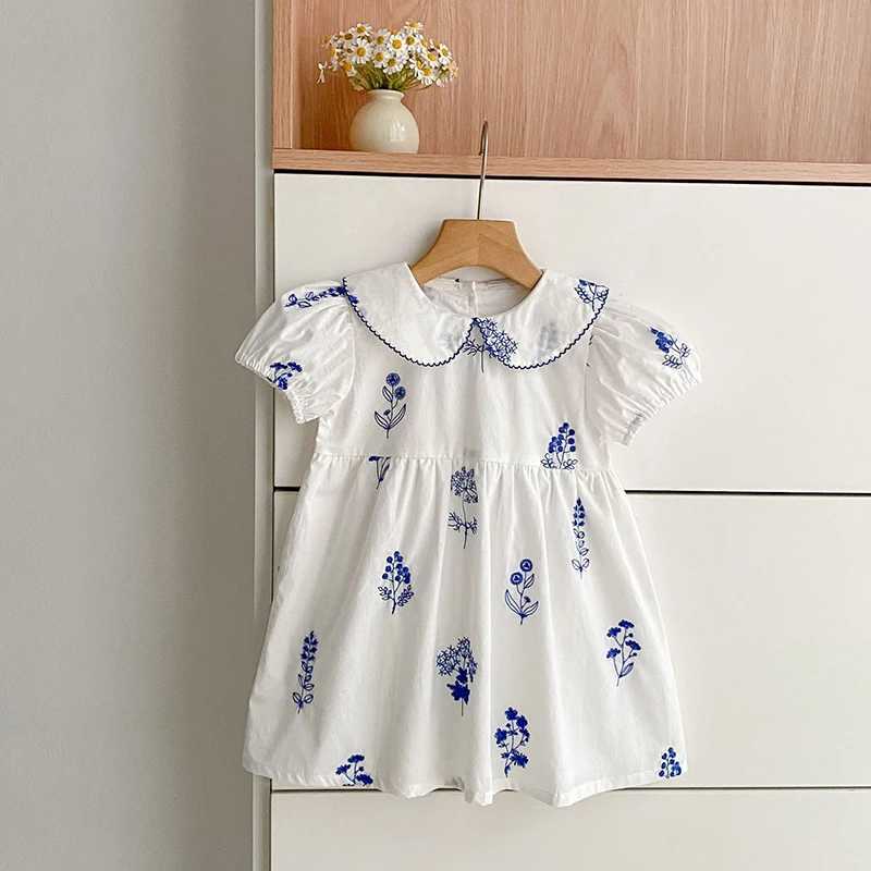 Summer New Style 2-6Y Girl Dress Short Sleeve Baby Clothes Childrens Dress Korean Embroidered Girls Retro Sister Dress H260402
