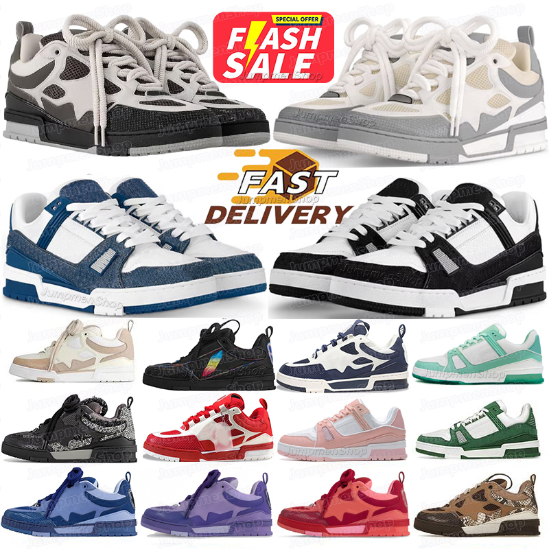 Designer Sneakers Skate Shoes Luxury Virgil Embossed Casual Women Men Skates Trainers Calfskin Leather Denim Overlays Flower Flats lvs Platform Mens Shoes