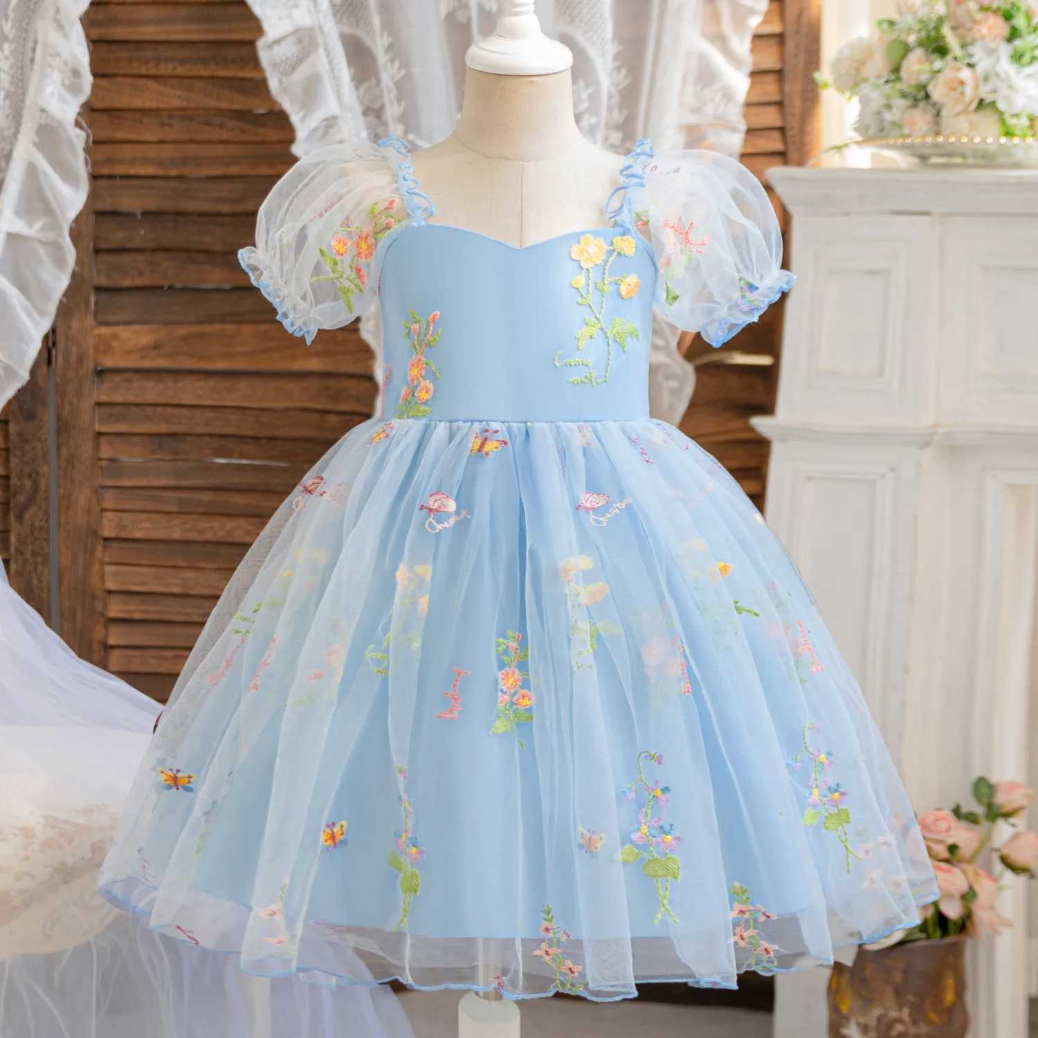 Toddler Baby Girl Fairy Dress Princess 1-5 Y Newborn Birthday Party Flower Dress Wedding Tulle Tutu Vestidos Kids Girls Costumes H260402