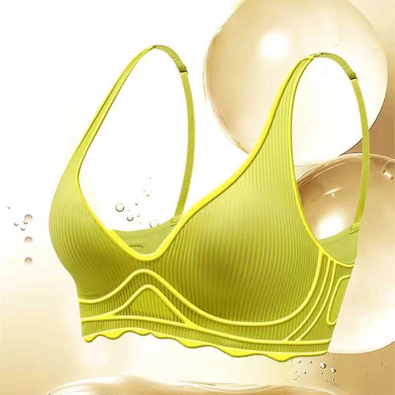 Seamless Womens Bra Small Chest Big Hollow Design Underwear Support Non-removable Semi-fixed Cup One Piece Striped Thin Bra Z260402