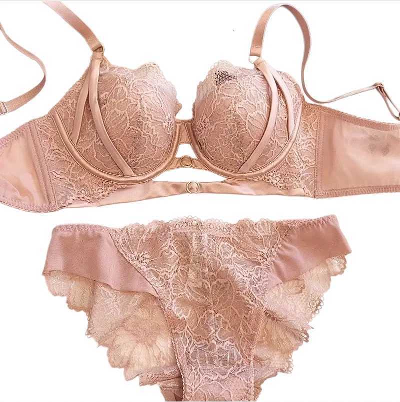Hollow Lace Bra Set Large Breasts Gathered Comfortable Soft Steel Ring Top Support Anti-Sagging Breathable Thin Bra Set Z260402