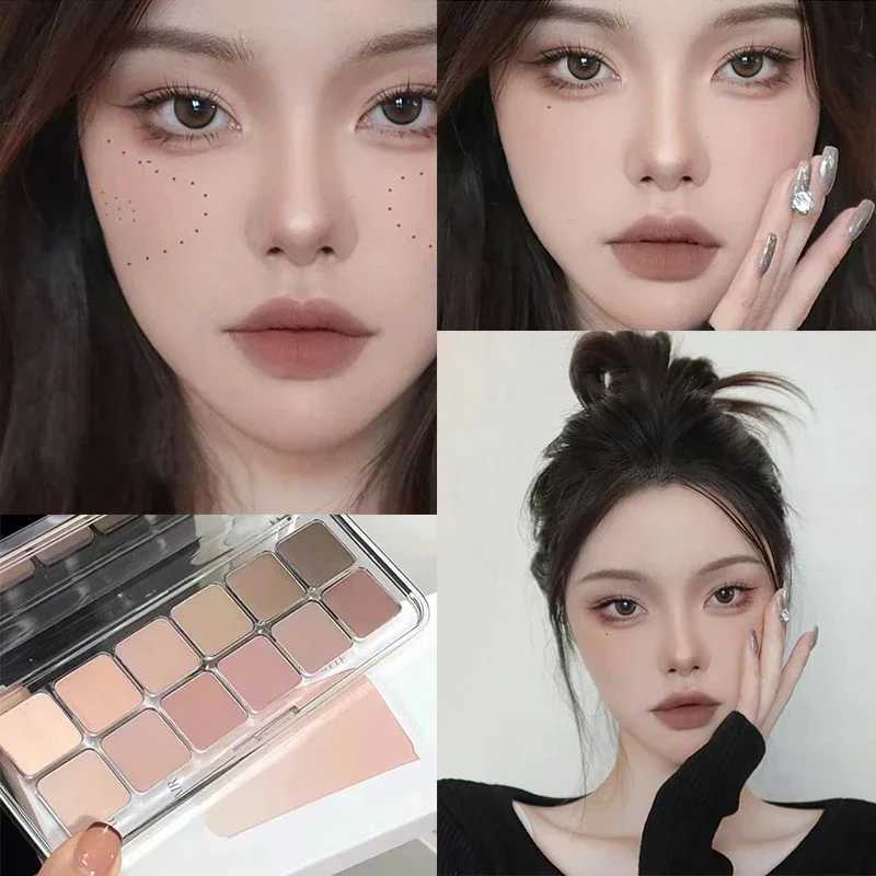 Low Saturation Eyeshadow Palette 12 Color All Matte Korean Tea Apricot Eye Makeup Palette Daily Makeup Long Lasting Eye Shadows H260402