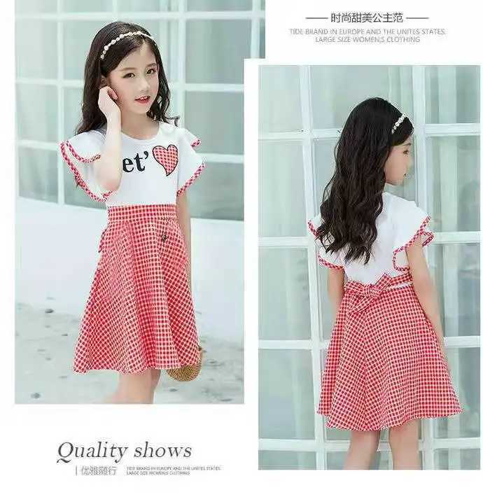 2026 Girls Dresses Cute Summer Kids Plaid Printing Dress Princess Party Clothes Teen Child Clothing Vestidos 6 8 10 12 13 Year H260402