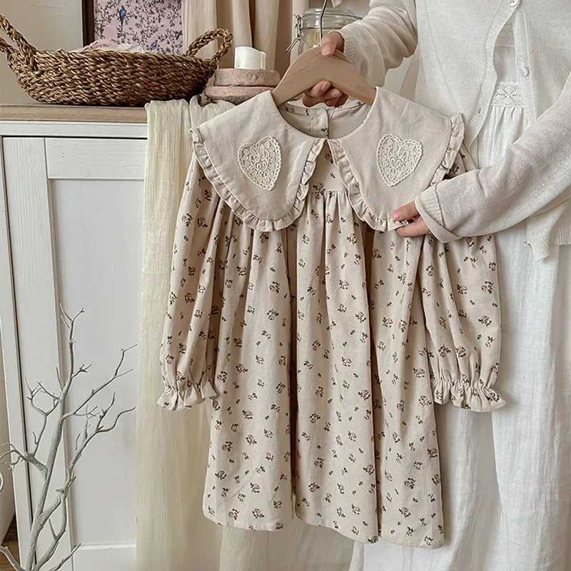 2025 New Spring 2-7Yrs Girl Party Dress Long Sleeved Cotton Flower Print Kids Princess Dresses Children Clothes Sister Dress H260402