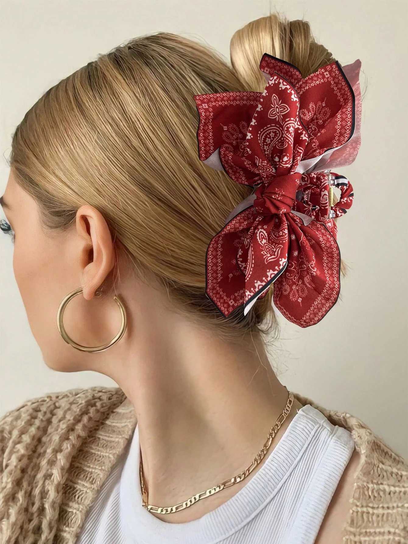 1pcs bohemian versatile unique hair clip red cashew flower bow grab clip sweet shark clip resort ponytail clip fashion headwear H260402