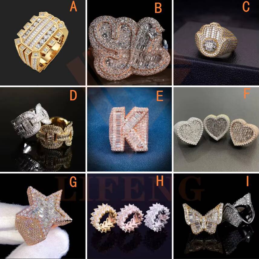 Luxury Moissanite Ring 925 Silver Chunky Ring Baguette Shape Moissanite Iced Out VVS Moissanite Hiphop Man Ring Jewelry