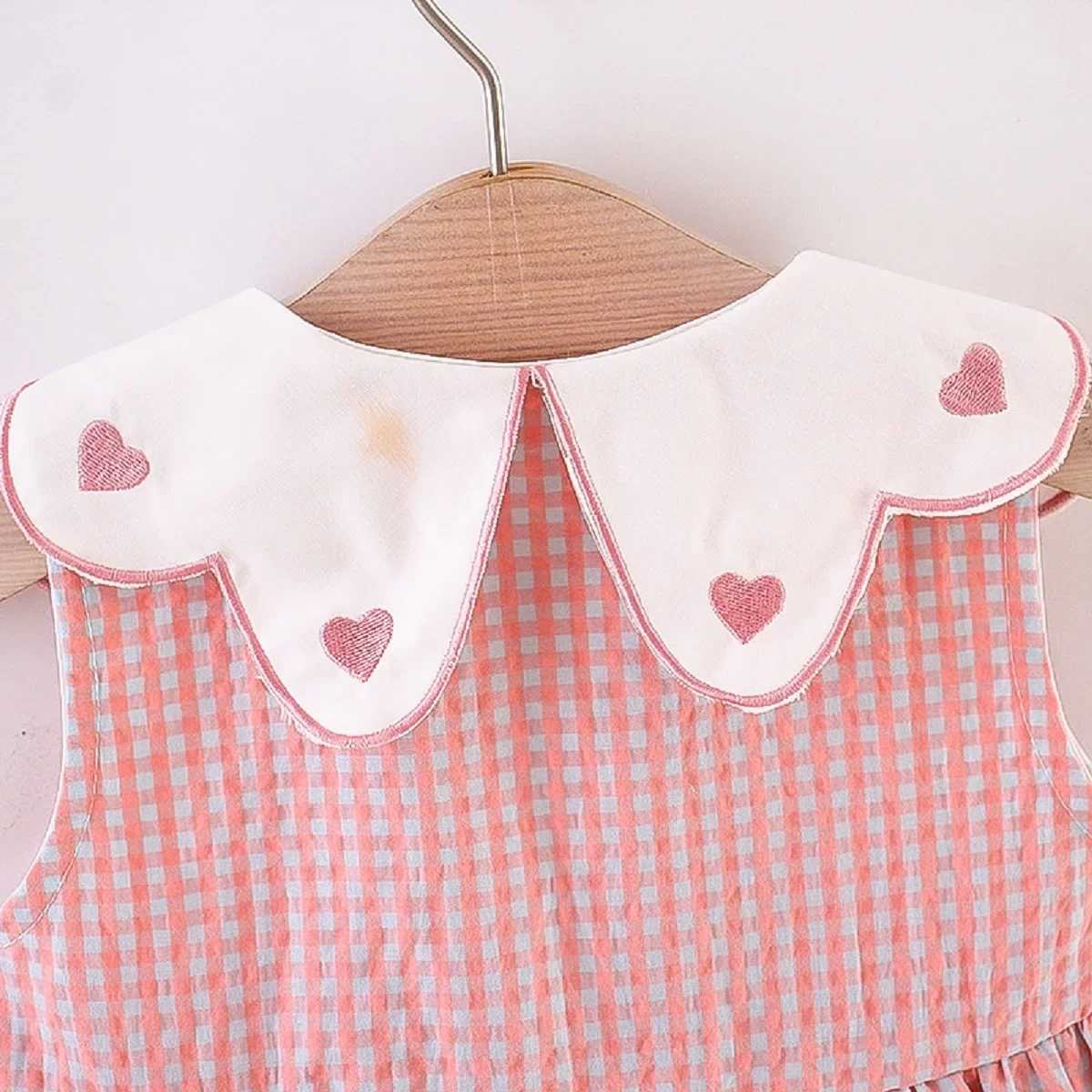 2PCS/SETSummer Girls Dress New Foreign Trade Sweet Love Embroidered Lapel Simple Plaid Tank Top Skirt Strap Bag H260402