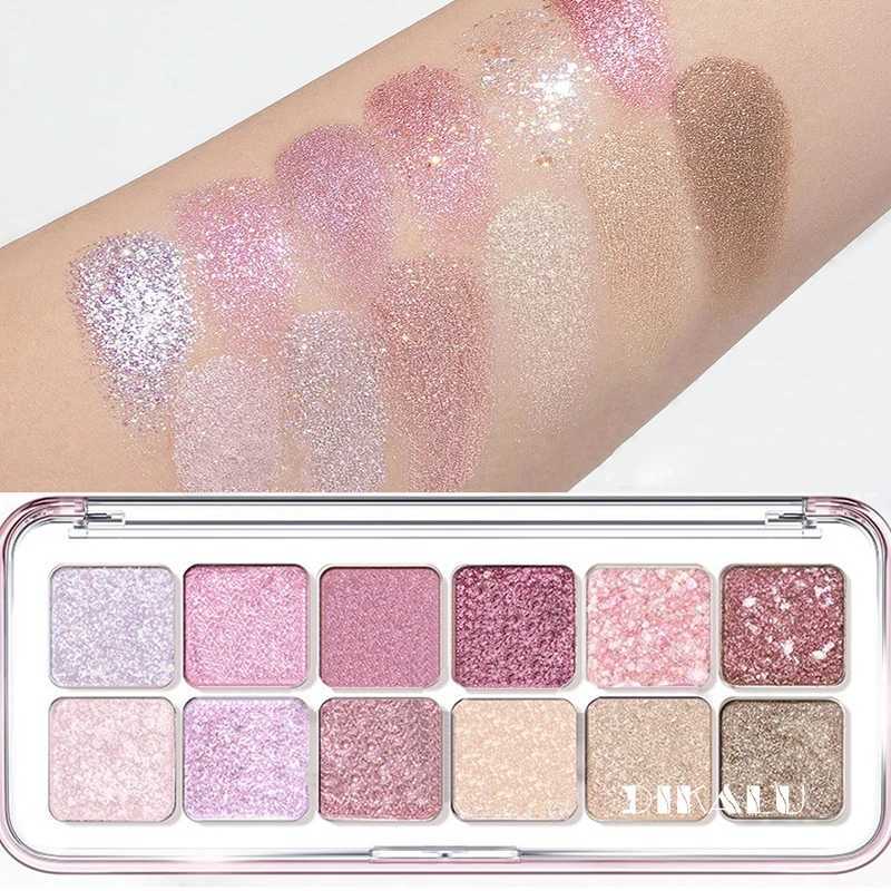 All Glitter Peach Sequin Eyeshadow Palette 12Colors Pink Pearly Highlights Shiny Polarized Flash Charming Eyes Makeup Pallete H260402