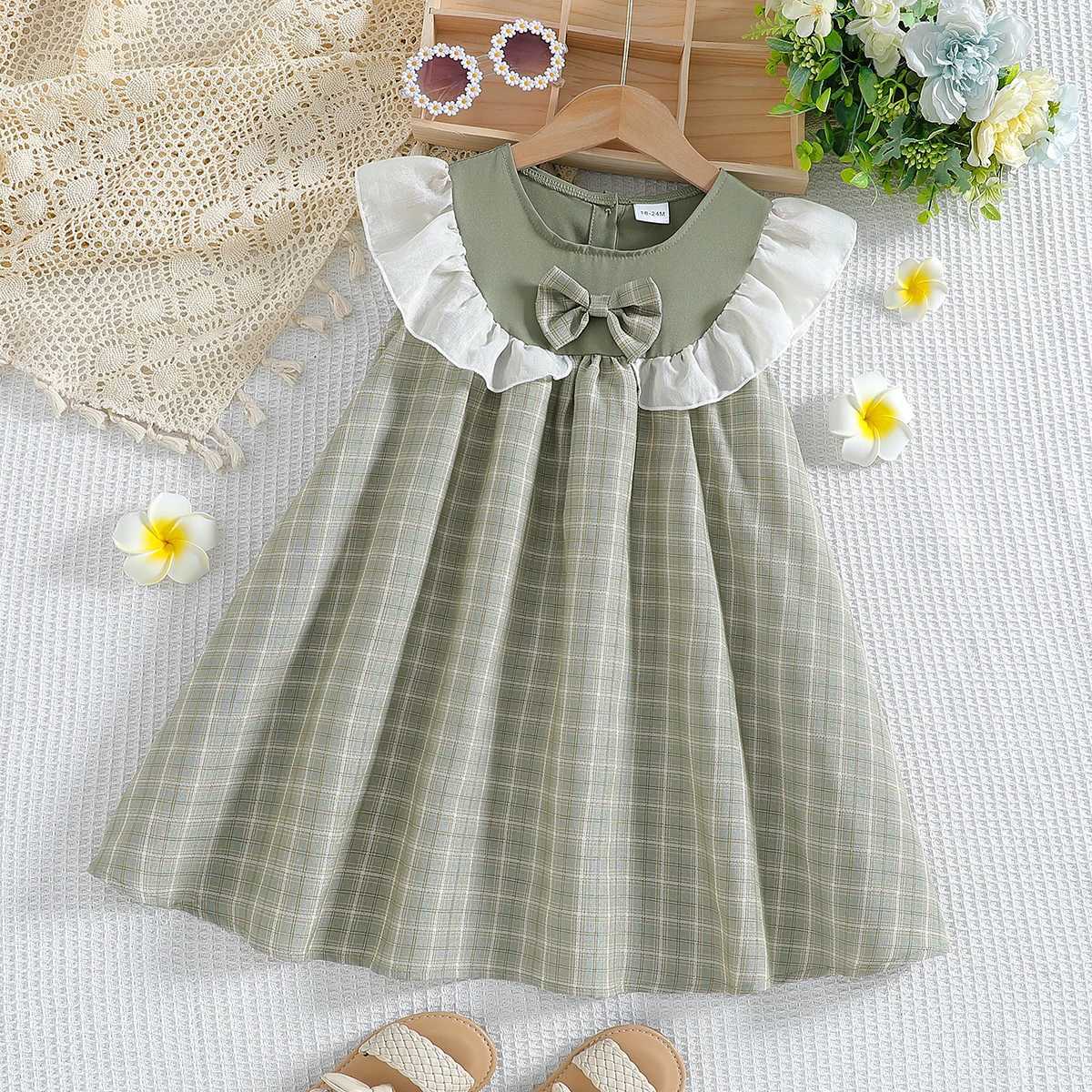Dresses For Girls Summer Sleeveless Plaid With Bow Casual Dress Children 1-6Y H260402