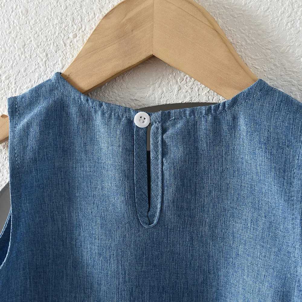 Blue Summer New Casual Girls Clothes Round Neck Sleeveless Bow Lace Vest Princess Dress for Girls Aged 3-7 Korean Version H260402