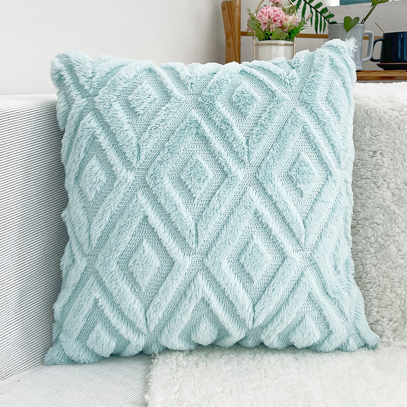 Pillowcase Large Diamond Pattern Rabbit Fur Quilted Plush Sofa Cushion Cover Headboard Backrest Lumbar Pillowcase Without Insert
