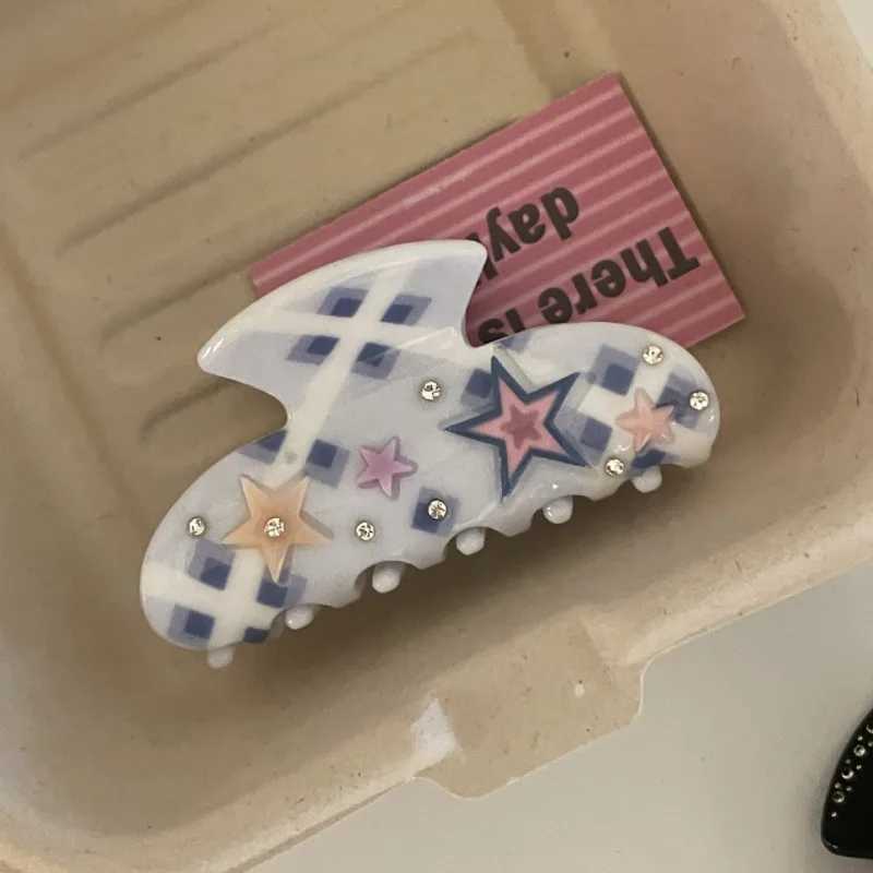 Millennium Hot Girl Denim Blue Stars Shark Clip Y2g Sweet Cool Back Head Updo Hair Claw High-Grade Acetate Hair Accessories H260402