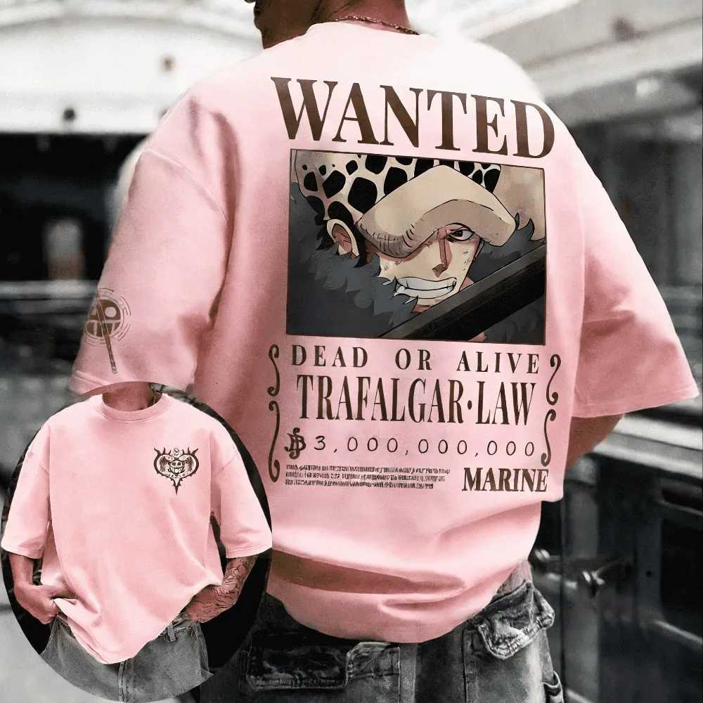 Unisex Cotton T-shirt ONE PIECE Trafalgar D Water Law 2026 Summer Anime Printed Oversized Loose Parent Child Short Sleeve C260402