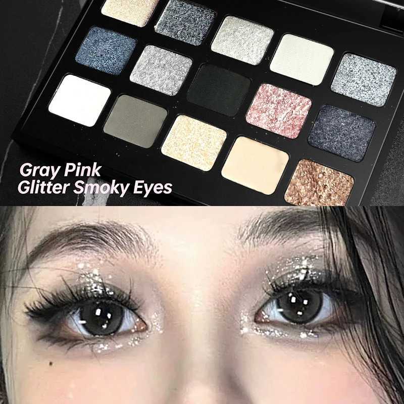 Black Smokey Eyeshadow Palette 15 Colors Punk StyleNeutral Eye Make up Shimmer Pearly Sequin Eyeshadow H260402