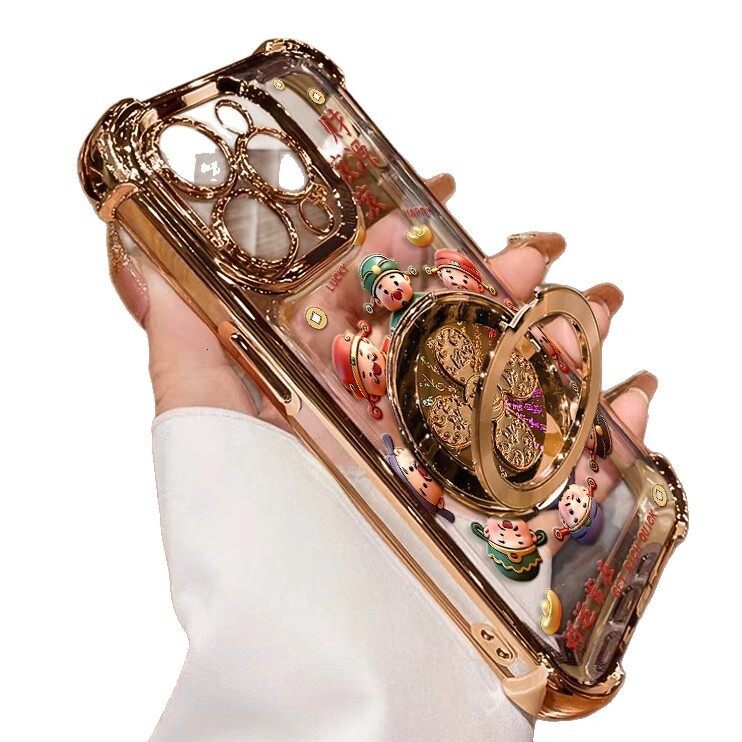 Designer Luxury 360 Rotating Fidget Spinner Phone Case Premium Gold Glitter Lucky God Pattern Shockproof Cover With Stand High-end Case For Applicable