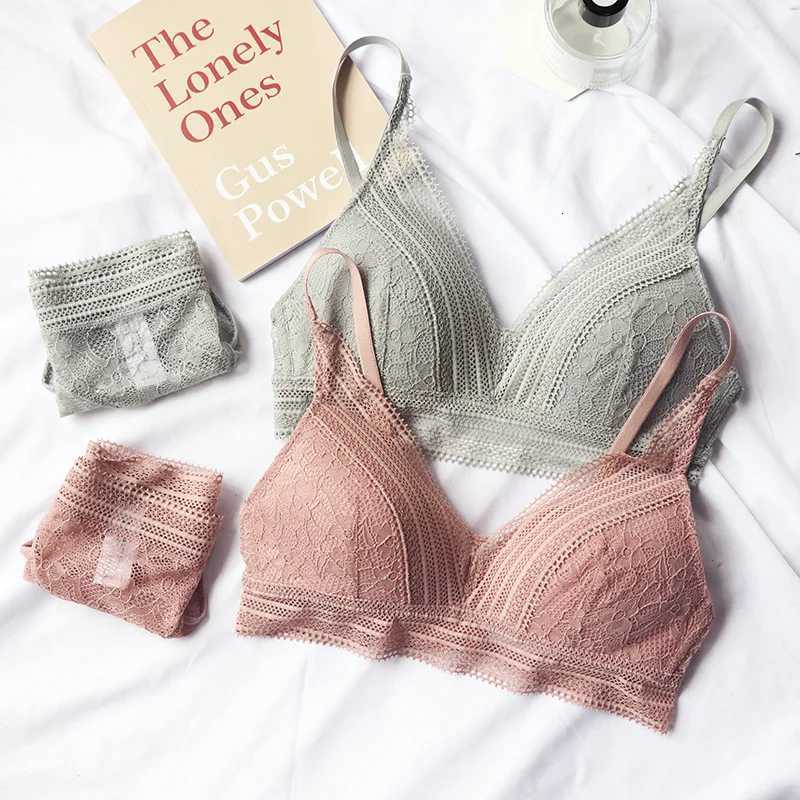 New Women 4 Colour Underwear French Wire-Free Ultra-thin Bralette Lace Triangle Cup Push Up Bra Set Cotton Bra and Panties Z260402