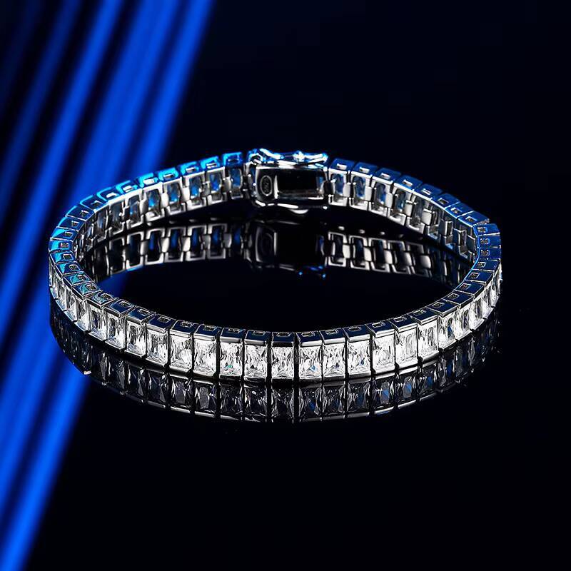 Minimalist Fine Emerald Cut 35MM VVS1 GRA Moissanite Jewelry 925 Silver Rhodium Plated 04CT Moissanite Tennis Bracelets Unisex