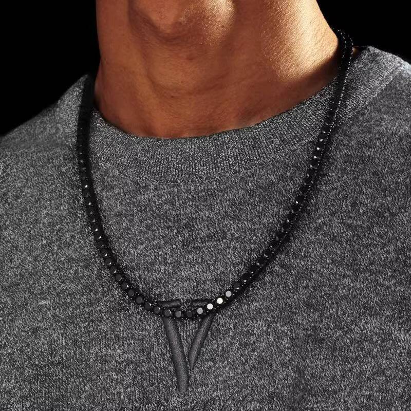 Hiphop Jewelry Silver Necklace 925 Silver Black VVS Moissanite Diamond Pass Diamond Tester Tennis Chain