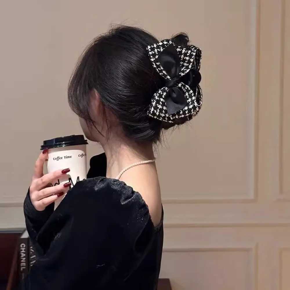 1pc Xiaoxiangfeng Qianniao Grid Large Grab Clip Bow Shaped Hair Clip High-end Feeling Light Luxury Style Back Of The Head H260402