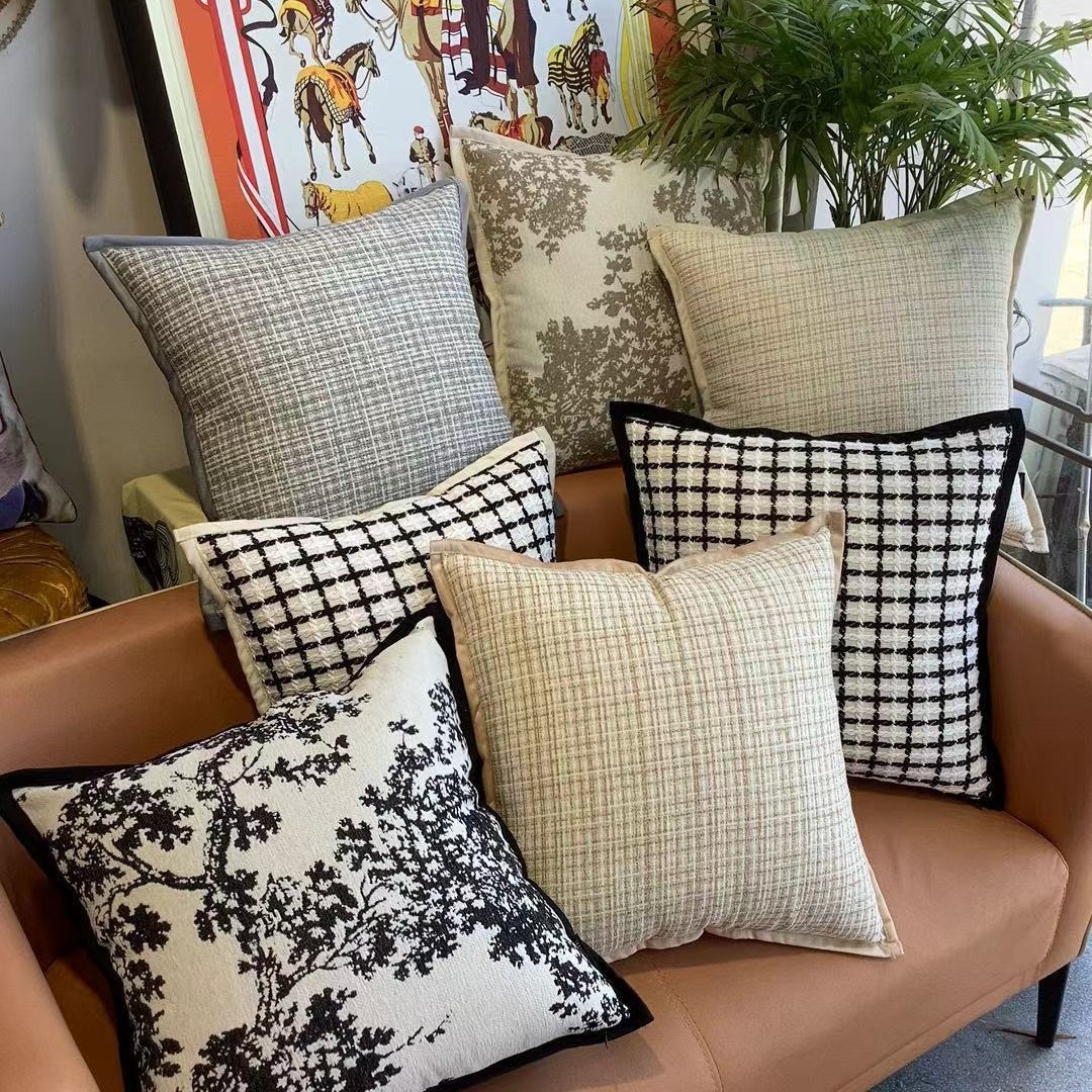 Pillowcase French Style Sofa Cover Light Luxury Modern Minimalist High End Black And White Lumbar Cushion Cover For Living Room