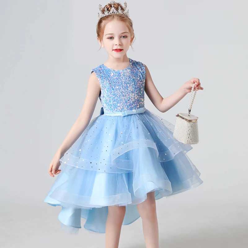 2023 Hot style Summer Sequin Lace Tuxedo Wedding Dress for girls 3-13 years old Sleeveless fluffy Mesh gauze Doveark brand H260402
