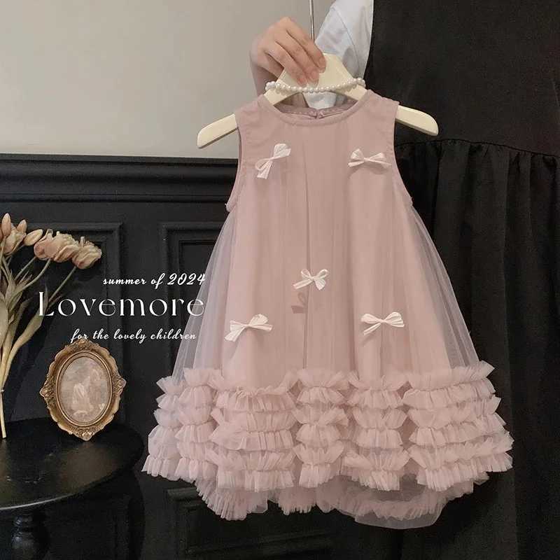 Girls Princess Dresses Kids Sleeveless Stereoscopic Bow Mesh Dress Children Clothes Party Gown Ball 2-10 Years H260402