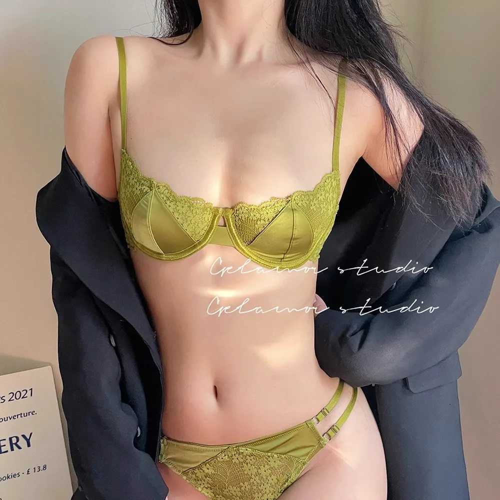 Hot Bra for Women Half Cup Ultra-thin Lace Large Breasts Show Small Chest Anti-sagging Bra Set Lencerias Underwear Z260402