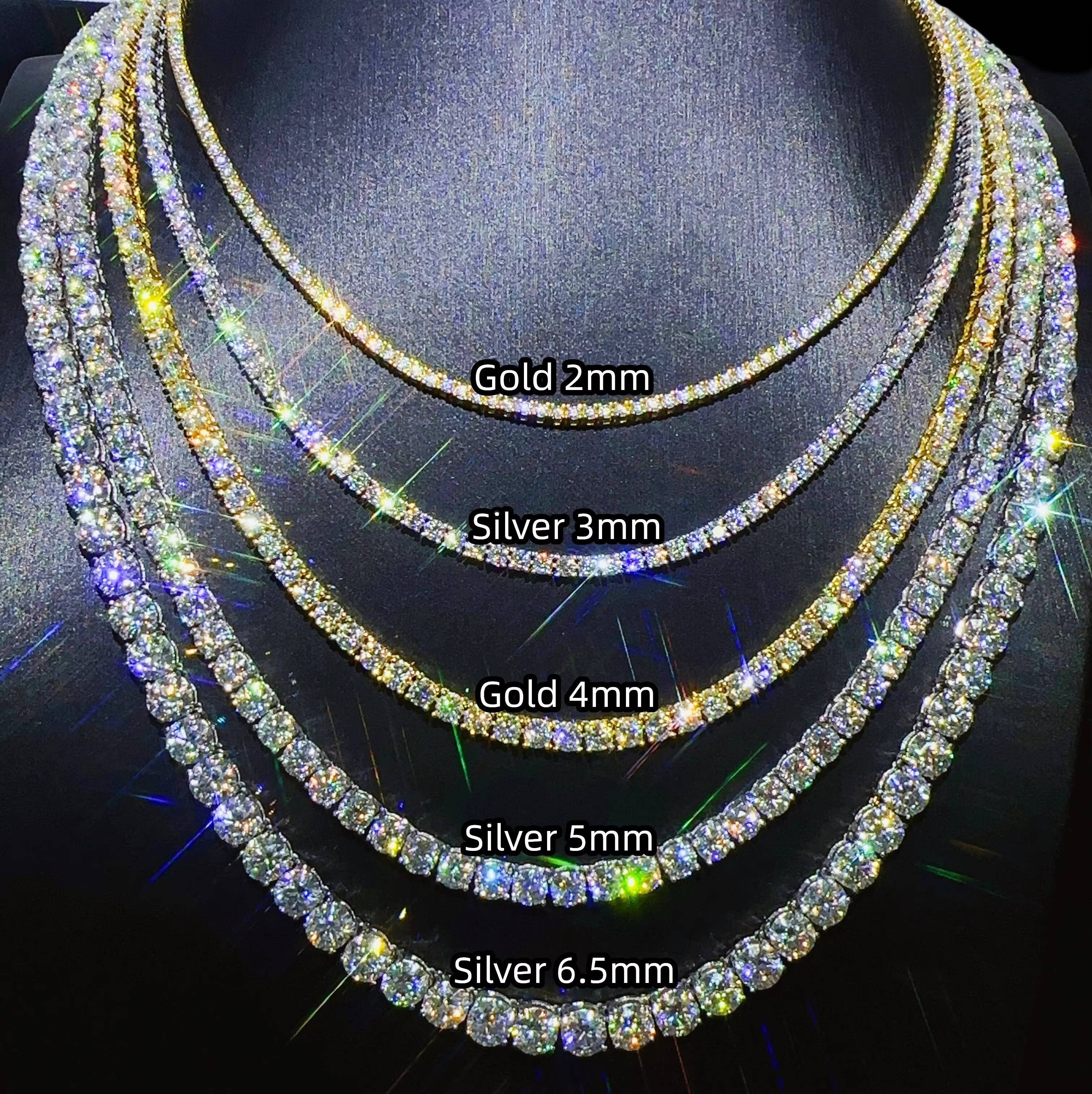 Hip Hop Jewelry Full Size Silver 925 Vvs Moissanite Tennis Chain Womenmens Necklace Pass Diamond Tester Chain in Stock