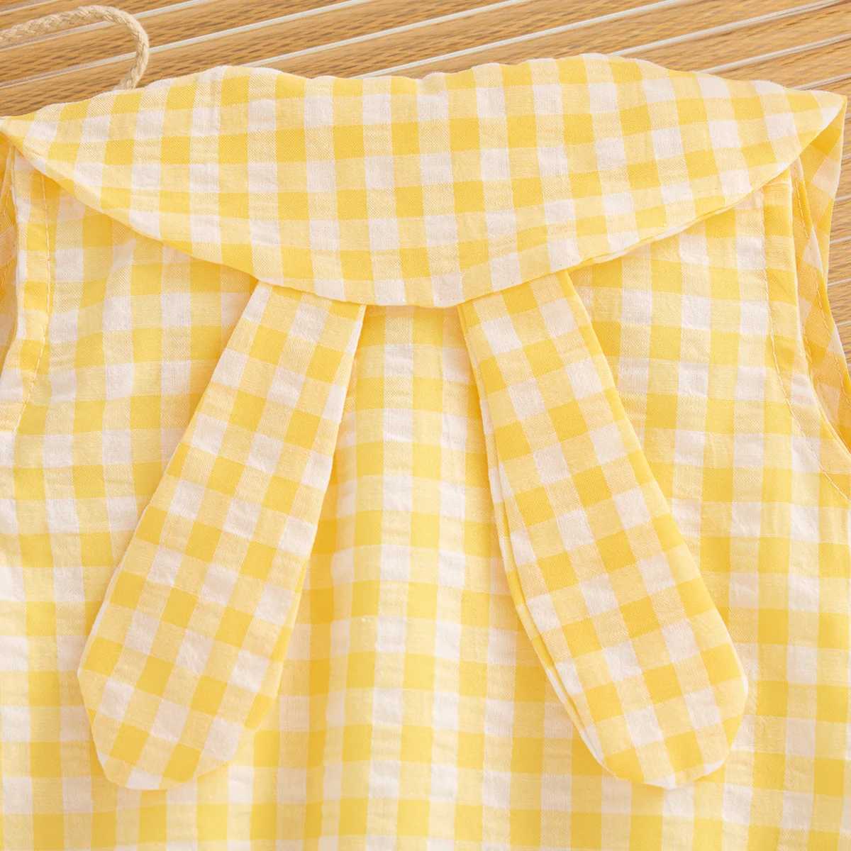 Baby Girl Dress Summer Plaid And Cartoon Pattern Sleeveless Doll Collar Baby Dresses Cute Casual Girl Kids Dress With Bag H260402