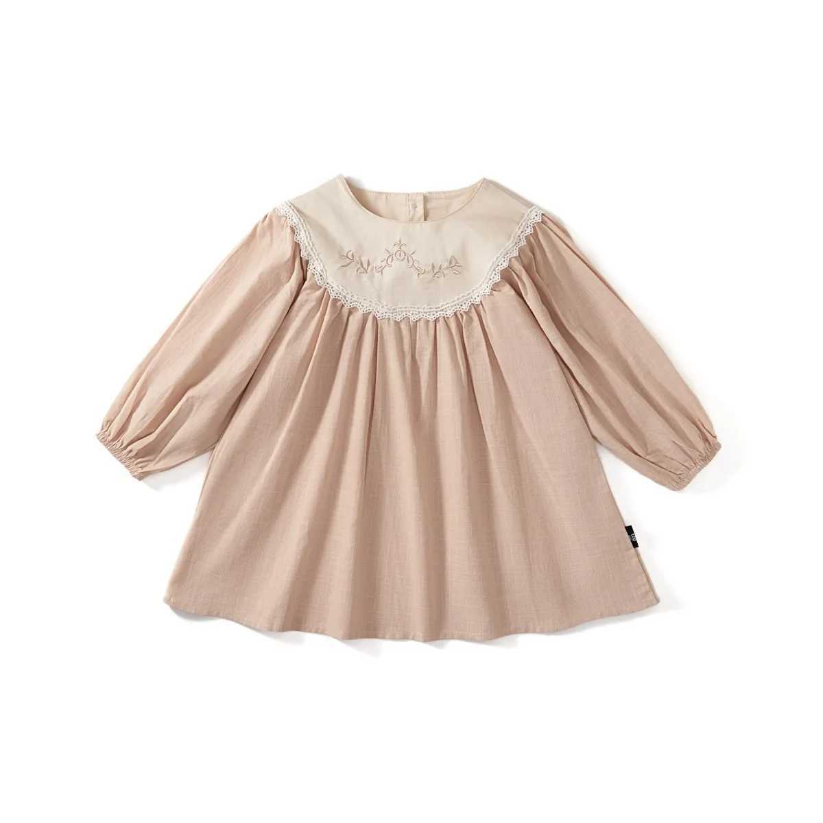 Toddler Girls Retro Dress Spring Autumn Cotton Lace Spliced Children Girls Vestidos Loose Long Sleeve Jacquared Babys Girl Dress H260402