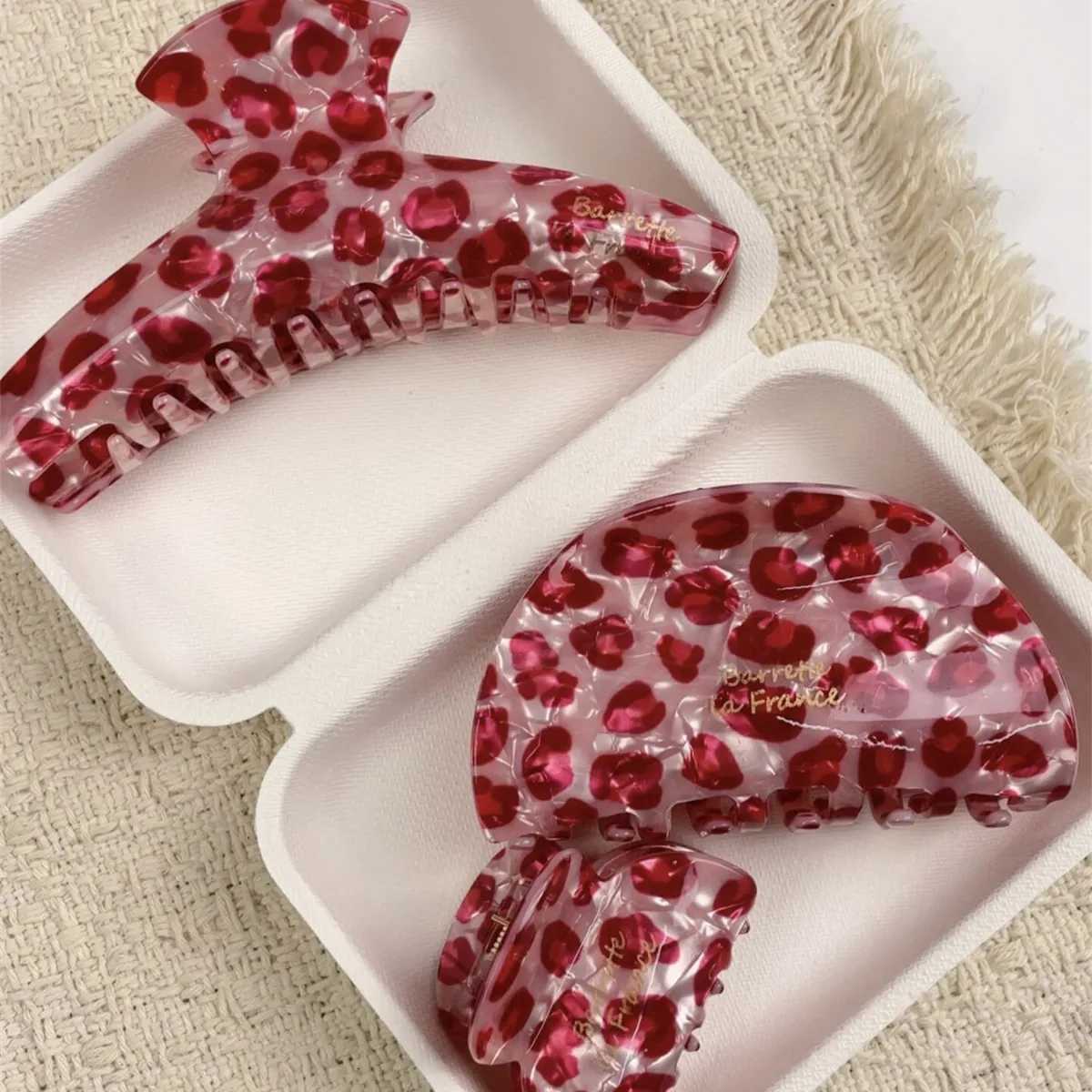 YHJ NEW Pink Leopard Pattern Geometric Hair Claw Korean Y2k Claw Clips Retro Trendy Hair Clips Hair Accessories for Women Girls H260402