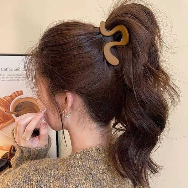 Korean-Style Matte Solid Color Simple Geometric Irregular Hair Clip Fashionable And Elegant Shark Clip For Hair Accessory H260402