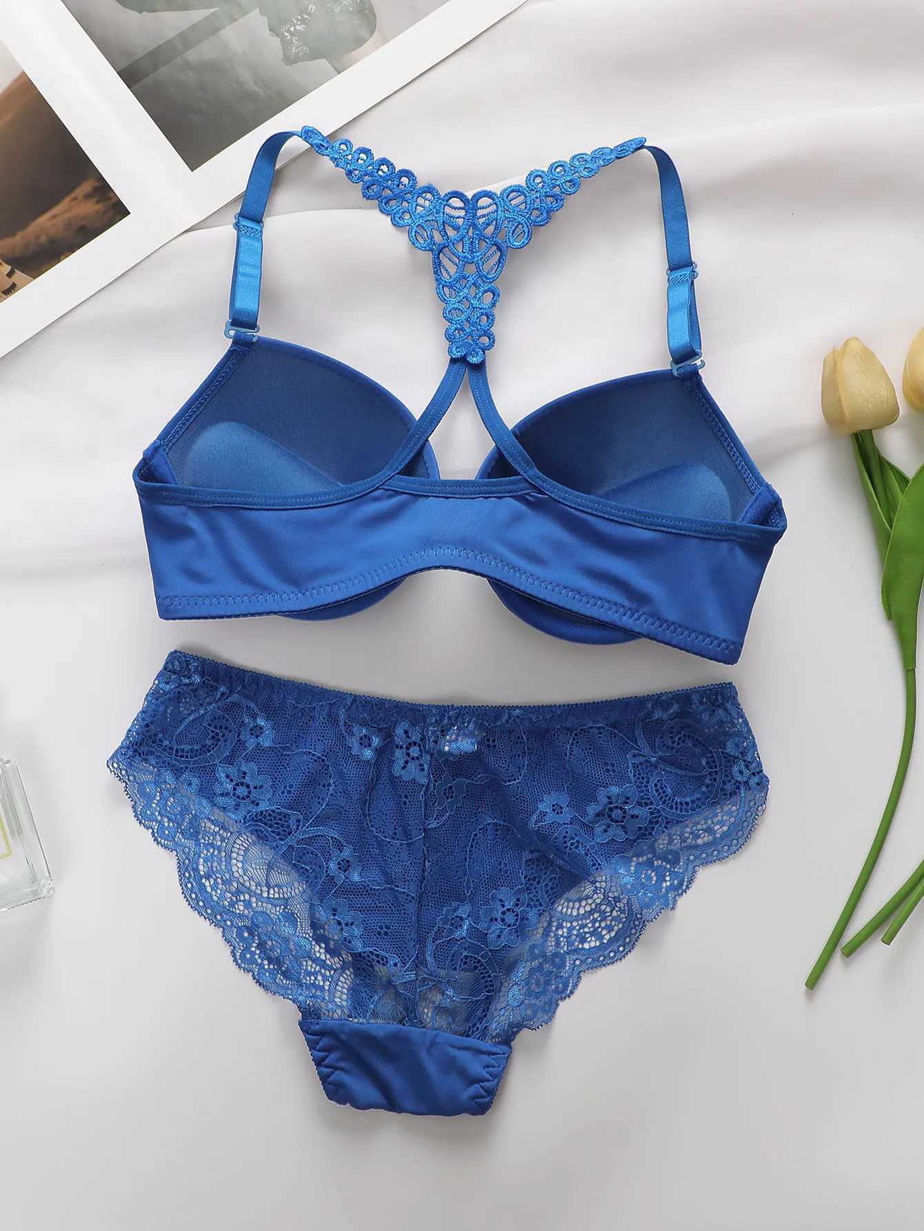 Ladies black red blue with steel rims front buckle beautiful back pull up bra underwear set A2128 Z260402