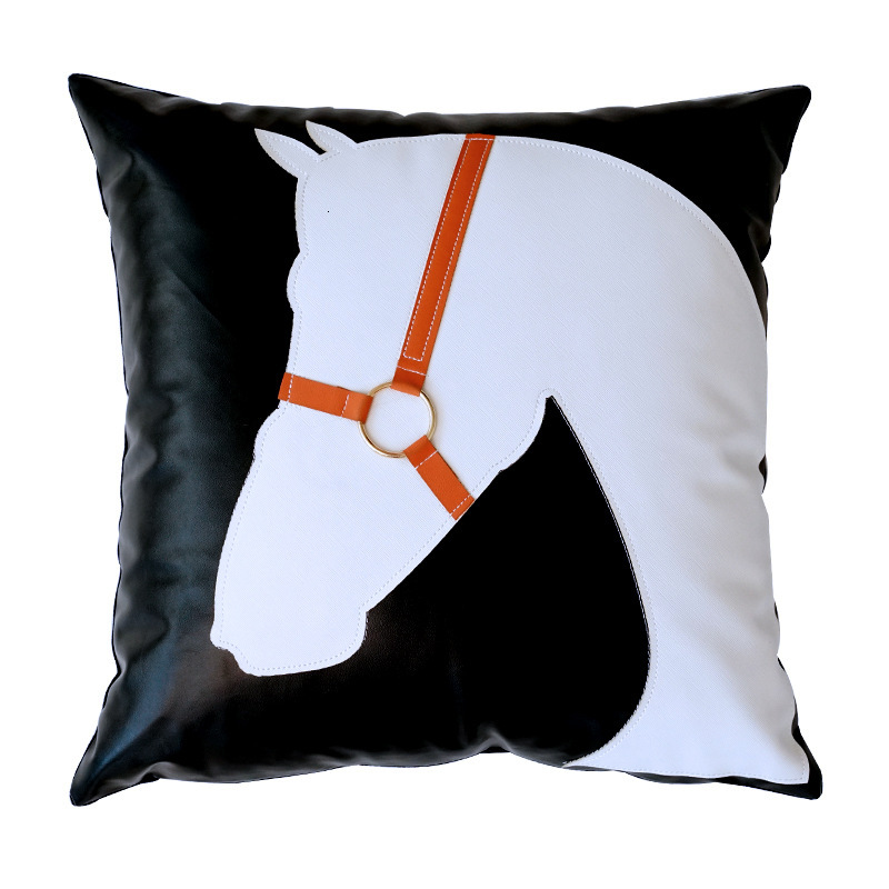 Pillowcase Nordic Light Luxury Pu Leather Ins Style Horse Head Design For Living Room Sofa Model Room Car Lumbar Pillow