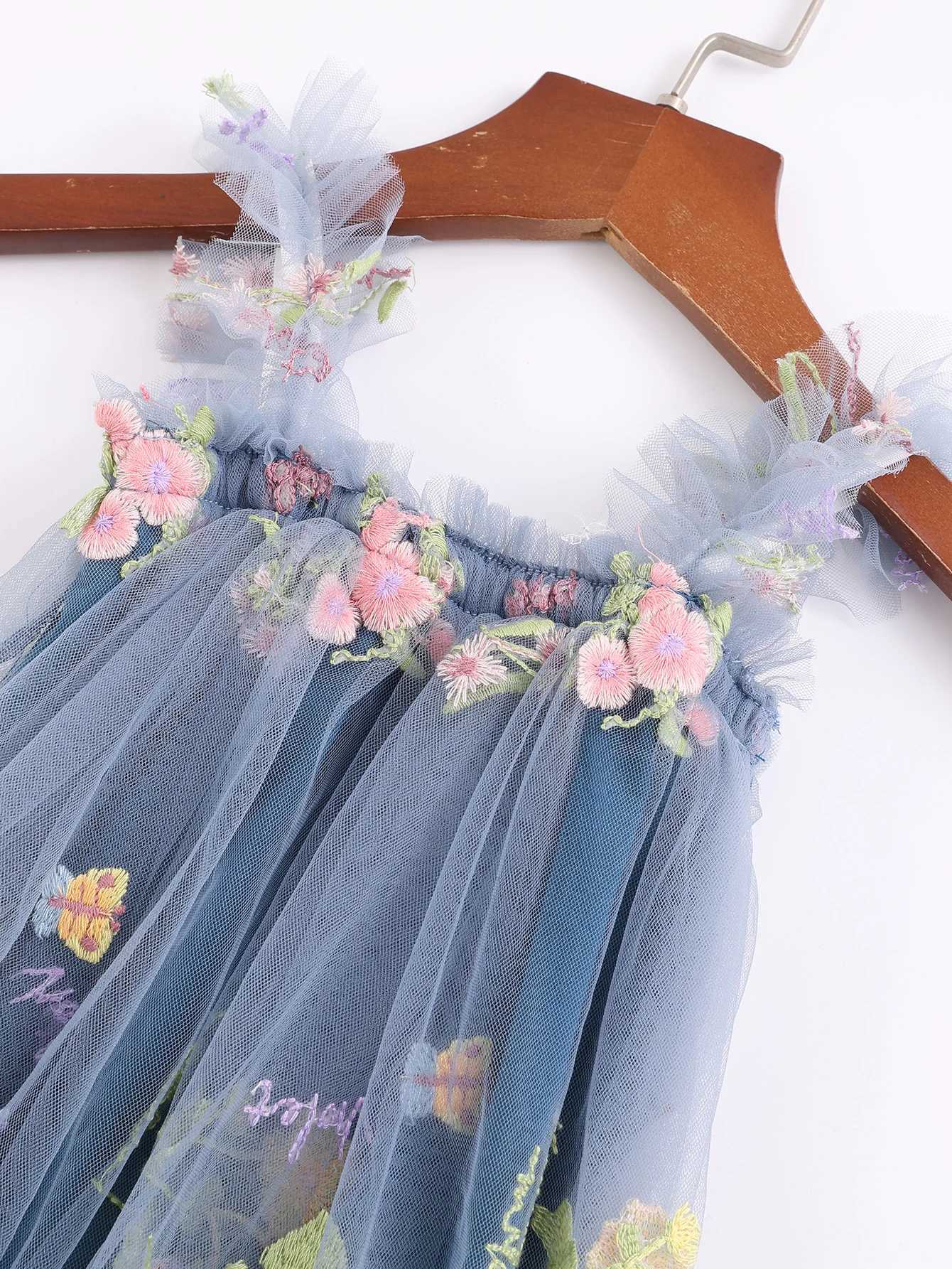 Infant Toddler Baby Girls Tutu Dress Sleeveless Flower Embroidery Tulle Dress Little Girls Princess Dresses with Flower Headband H260402