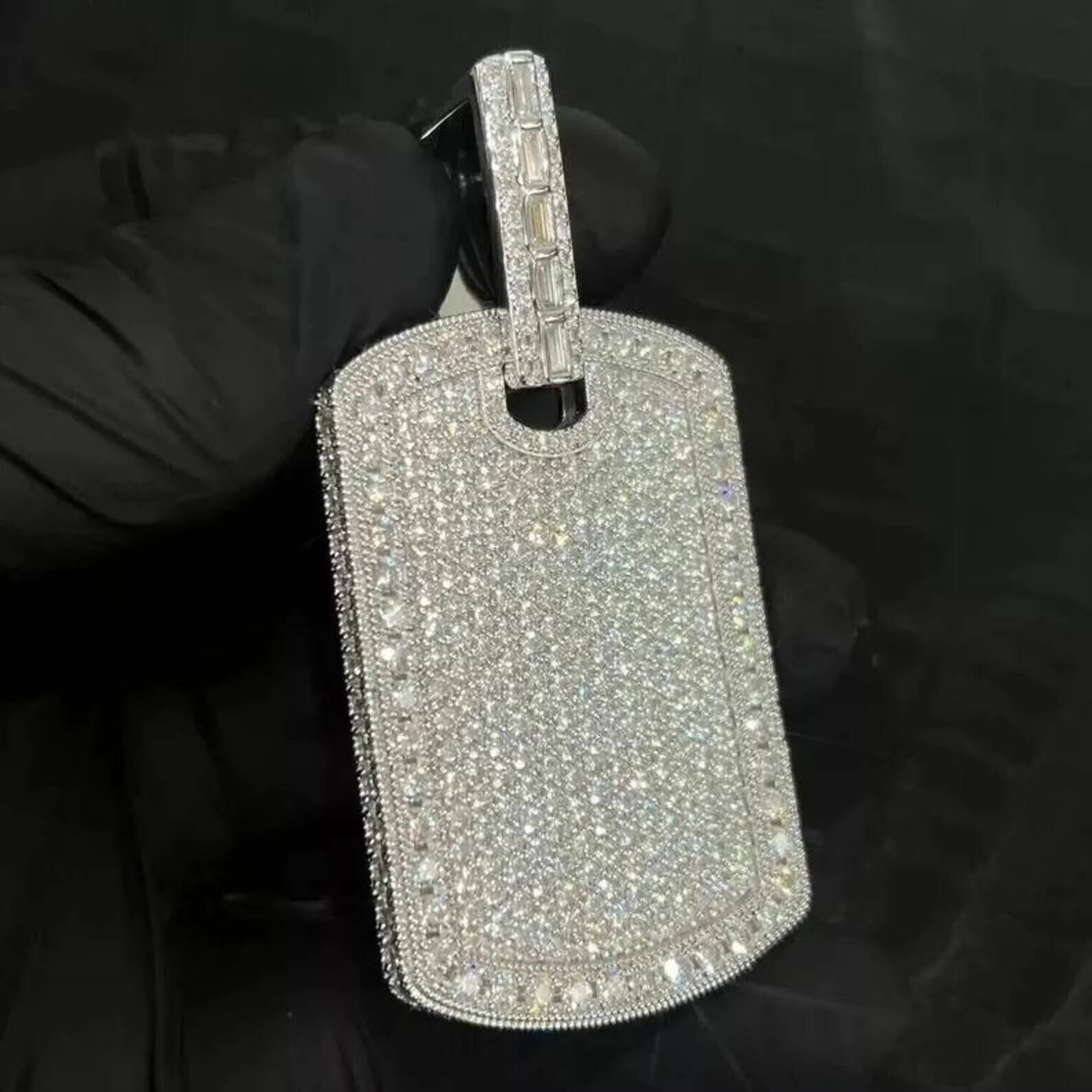 Dvars Diamond Iced Dog Tag VVS Moissanite 925 Sterling Silver Certified Luxury Hip-Hop Pendant for Men/Women Unisex Custom Charm