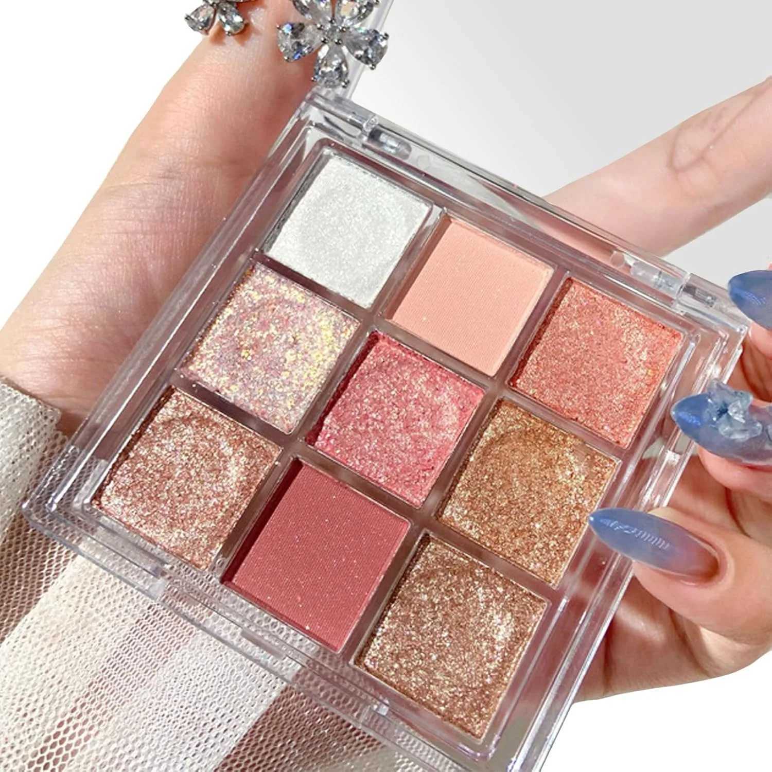 9 color Eyeshadow Palette Glitter Eye Shadow Pallets Snow Shimmer Eyeshadow Make-Up Palettes Matte Pink Shine Golden White H260402