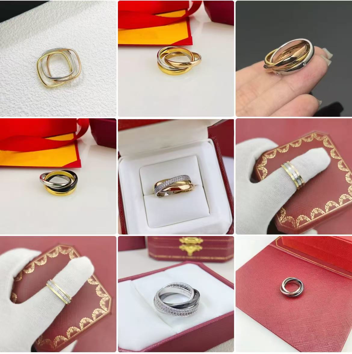 Luxury Trinity crystal Ring for Women Men, paved love Ring Designer, three Colours Titanium Steel Interlocking Band Ring, Elegant Wedding Anniversary Gift