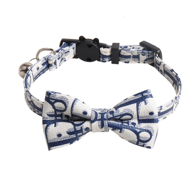 Pet Collar New Pu Leather Detachable Bowknot Alphabet Print With Bell Comfortable Collar For Large Cats Kittens