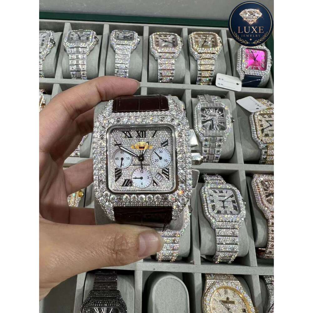Men's Iced Out Moissanite Watch - VVS Diamond Studded, Arabic Numbers, Stainless Steel, Sapphire Crystal, Water Resistant, 1pc Wholesale Price + 