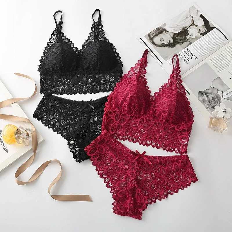 Lace Women Underwear Set Seamless Wire Free Bra Sets Hollow Out Bra and Panty Sets For Women Embroidery Intimates Lingerie Z260402